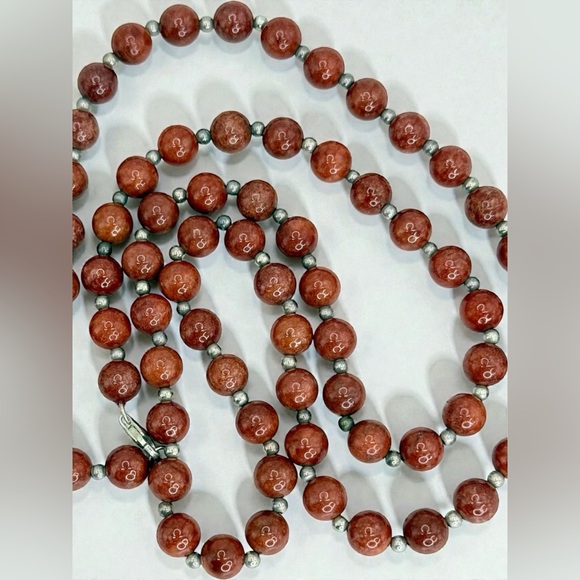 Sterling Silver Red Jasper Beaded Necklace – 30” Natural Gemstone Strand - Picture 10 of 17